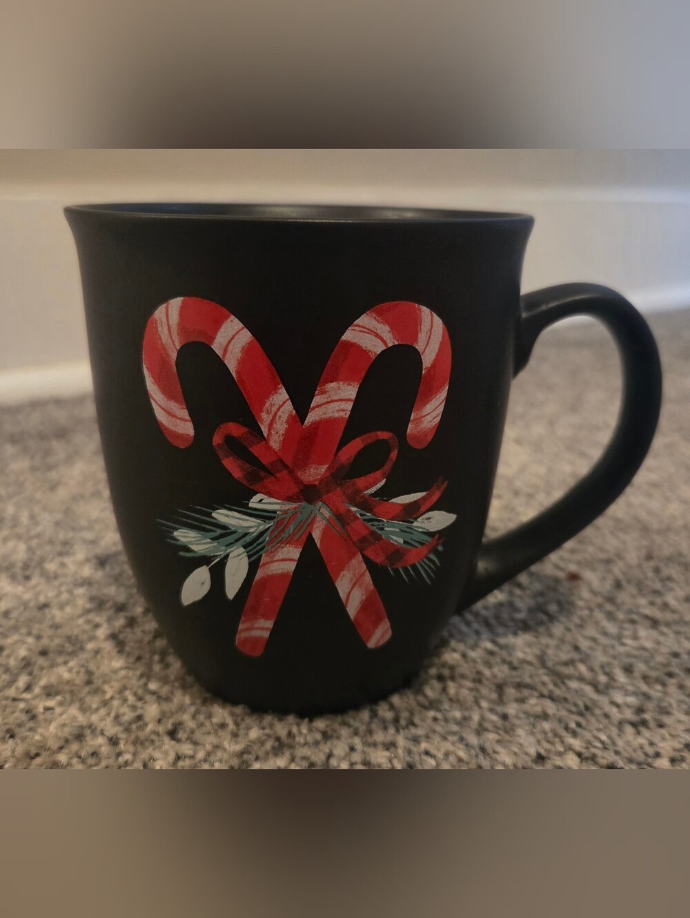 Holiday Candy Cane Ceramic Mug Black Christmas Festive